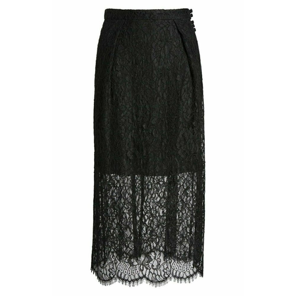 LEWIT Women's Black Lace Midi Skirt Size 6 $349 - Picture 4 of 13